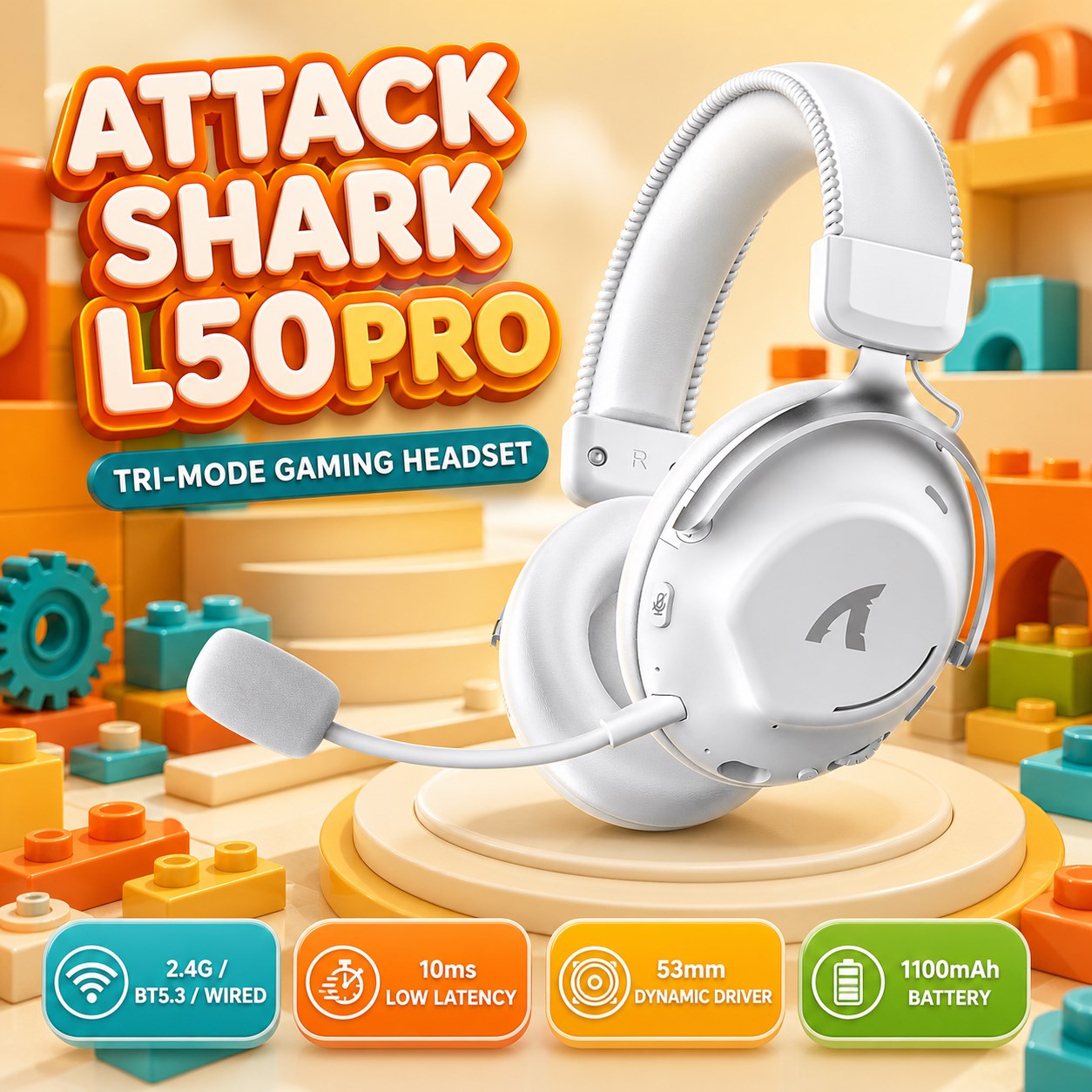 Esports Gaming Earbuds - Attack Shark L50PRO Tri-Mode Gaming Headset