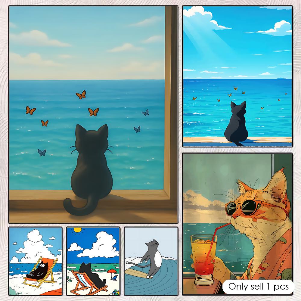 Cat on Beach Poster Wall Art R - огляд і ціна Esports Gaming Wallpaper