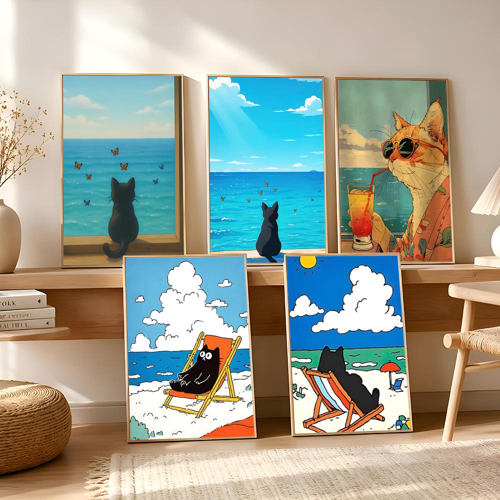 Cat on Beach Poster Wall Art R - огляд і ціна Esports Gaming Wallpaper